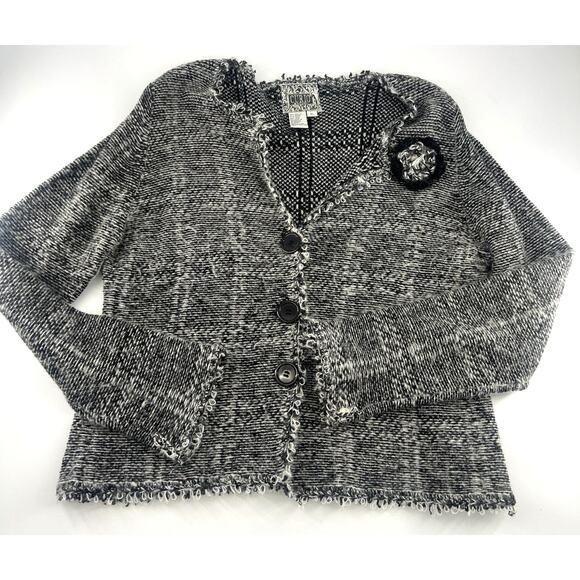 Anthropology Curio Sweater Women Extra Large Black White Wool Blend Cardigan - Picture 2 of 16